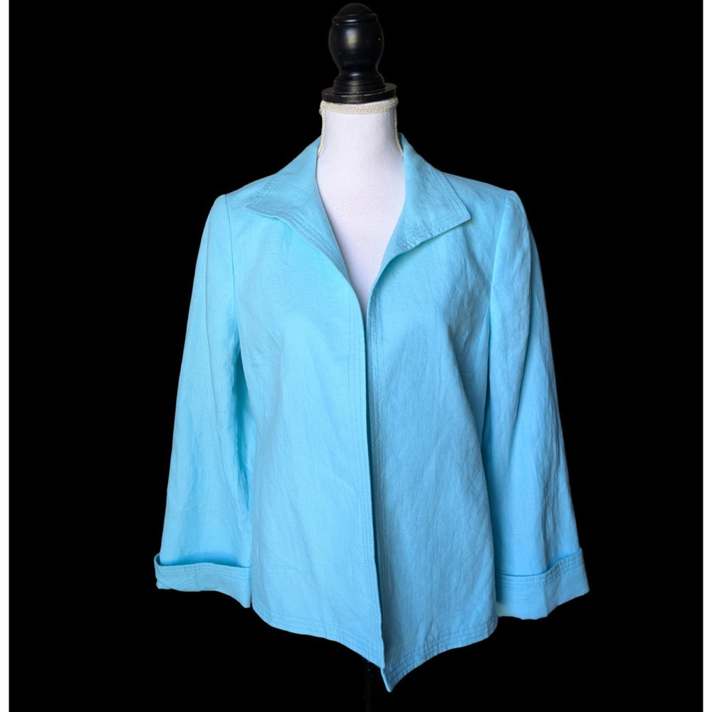 Talbots Turquoise Blue Blazer Jacket Size 10 New 100% Linen Open Front Pockets